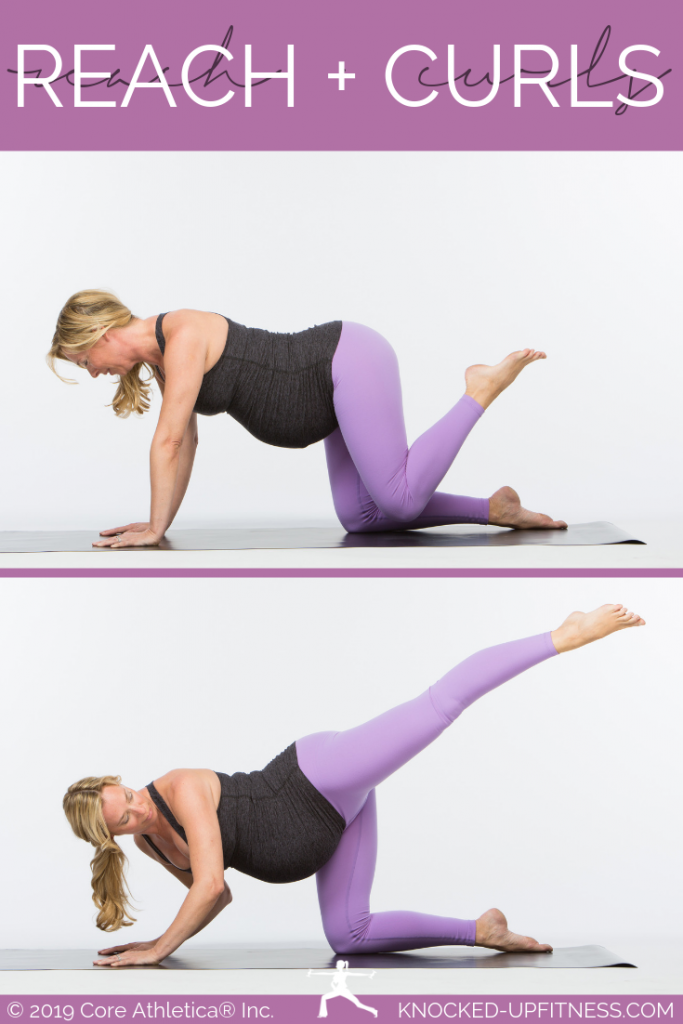 picture of woman doing reach curls at home pregnancy workout